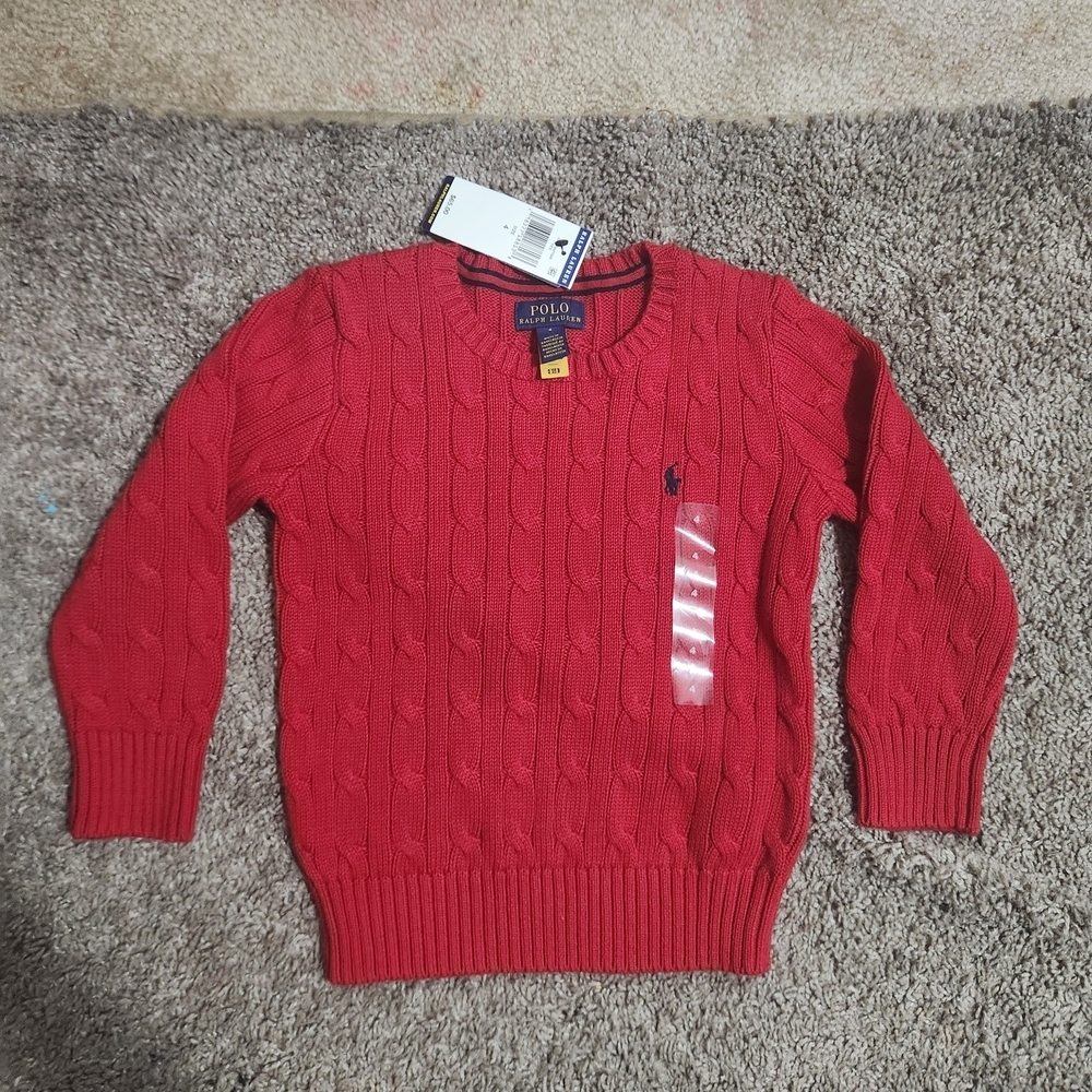 Polo by Ralph Lauren Red Cable-Knit Cotton Sweater - Picture 2 of 4
